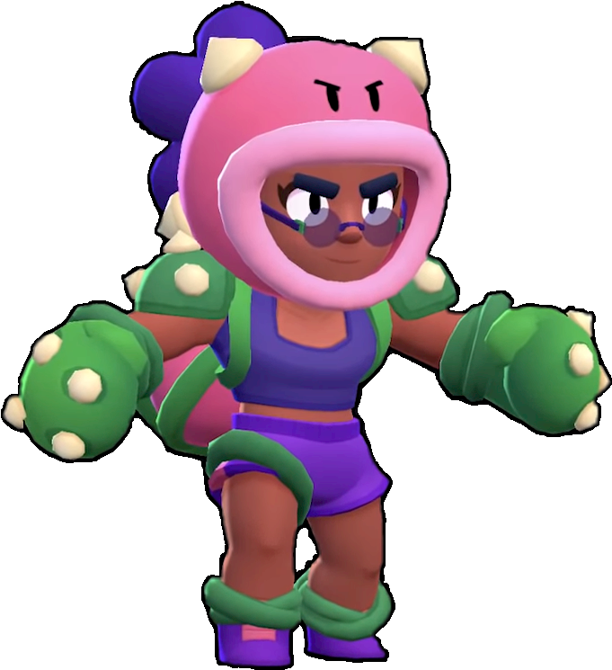 Brawl Stars 羅莎角色渲染 壁紙 — 一個兇猛的卡通角色，戴著粉紅色尖刺頭盔和綠色尖刺手套，準備戰鬥。