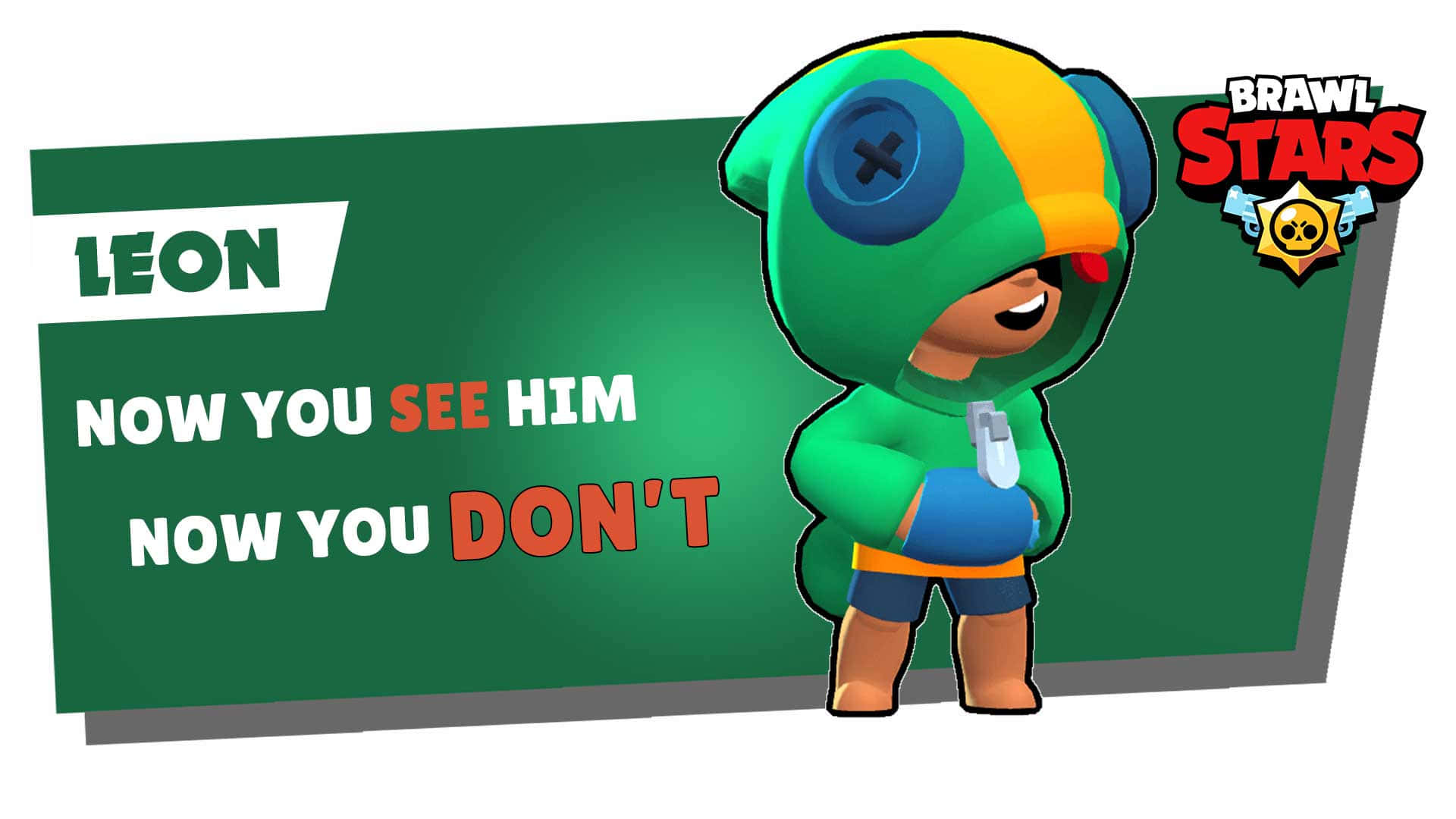 Leon 來自 Brawl Stars 角色，文字：現在你見到他，現在你見不到