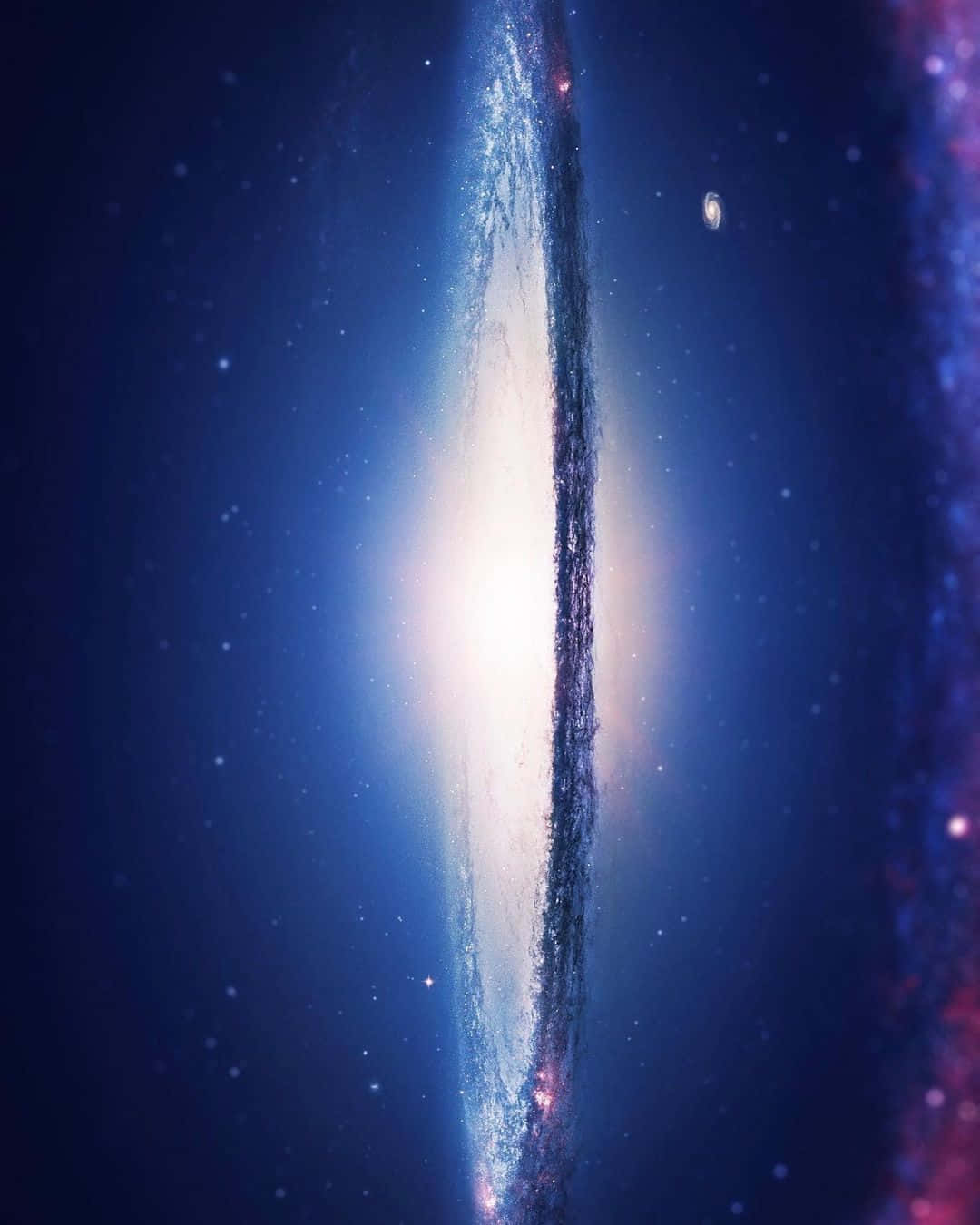  壁紙 — 一個螺旋星系在繁星點點的宇宙背景下發出藍色和白色光芒的壯麗景色。