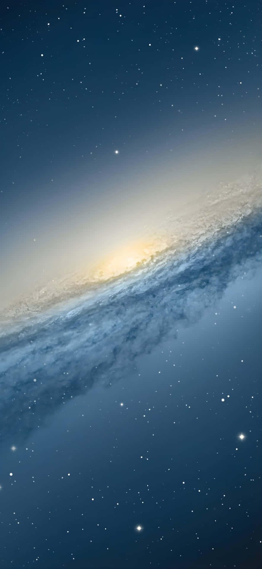  壁紙 — 一個令人嘆為觀止的螺旋星系，在深藍色星空中散發著金色光芒。