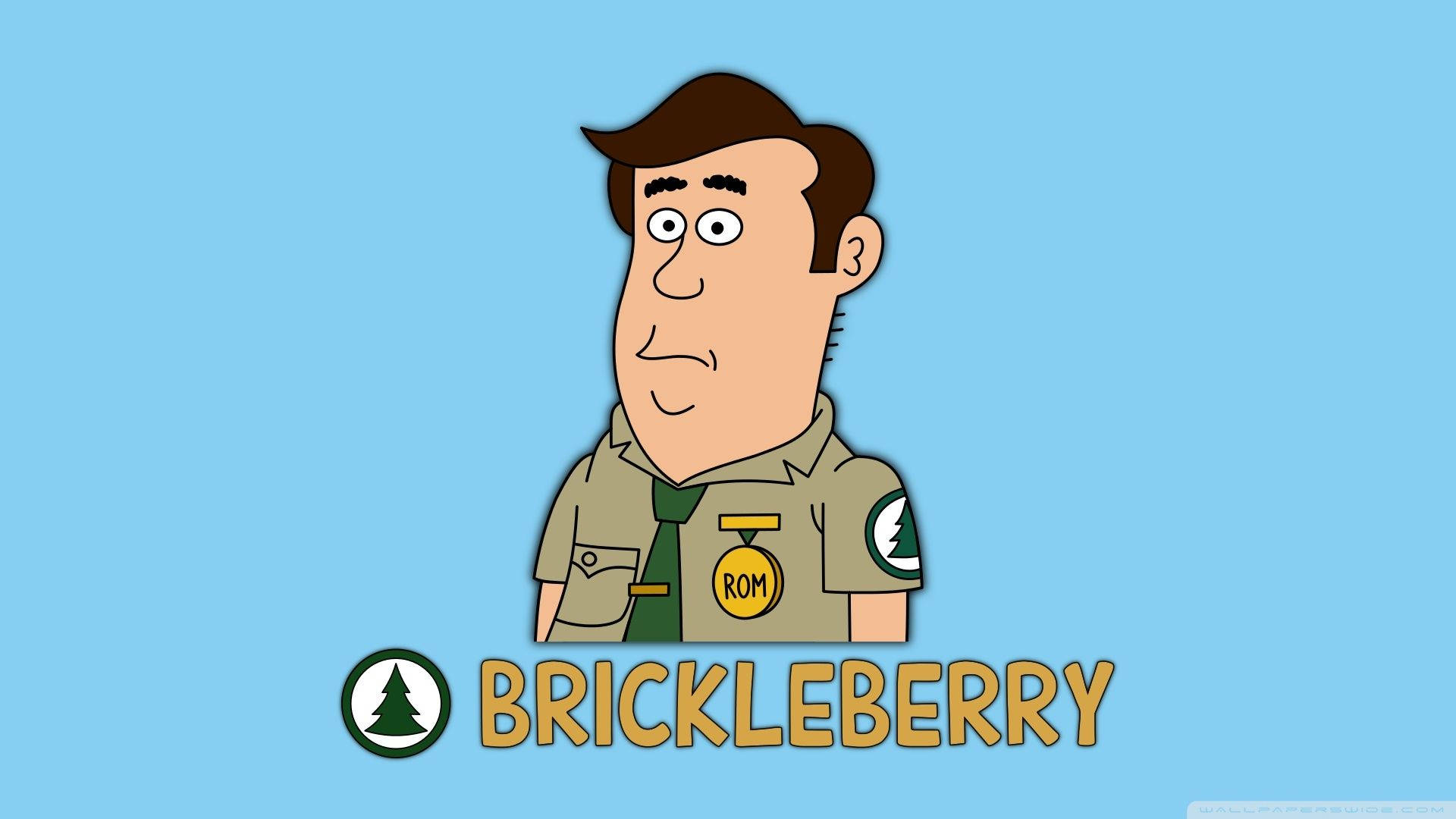 來自Brickleberry的卡通護林員Rom，下方有森林標誌和名字。