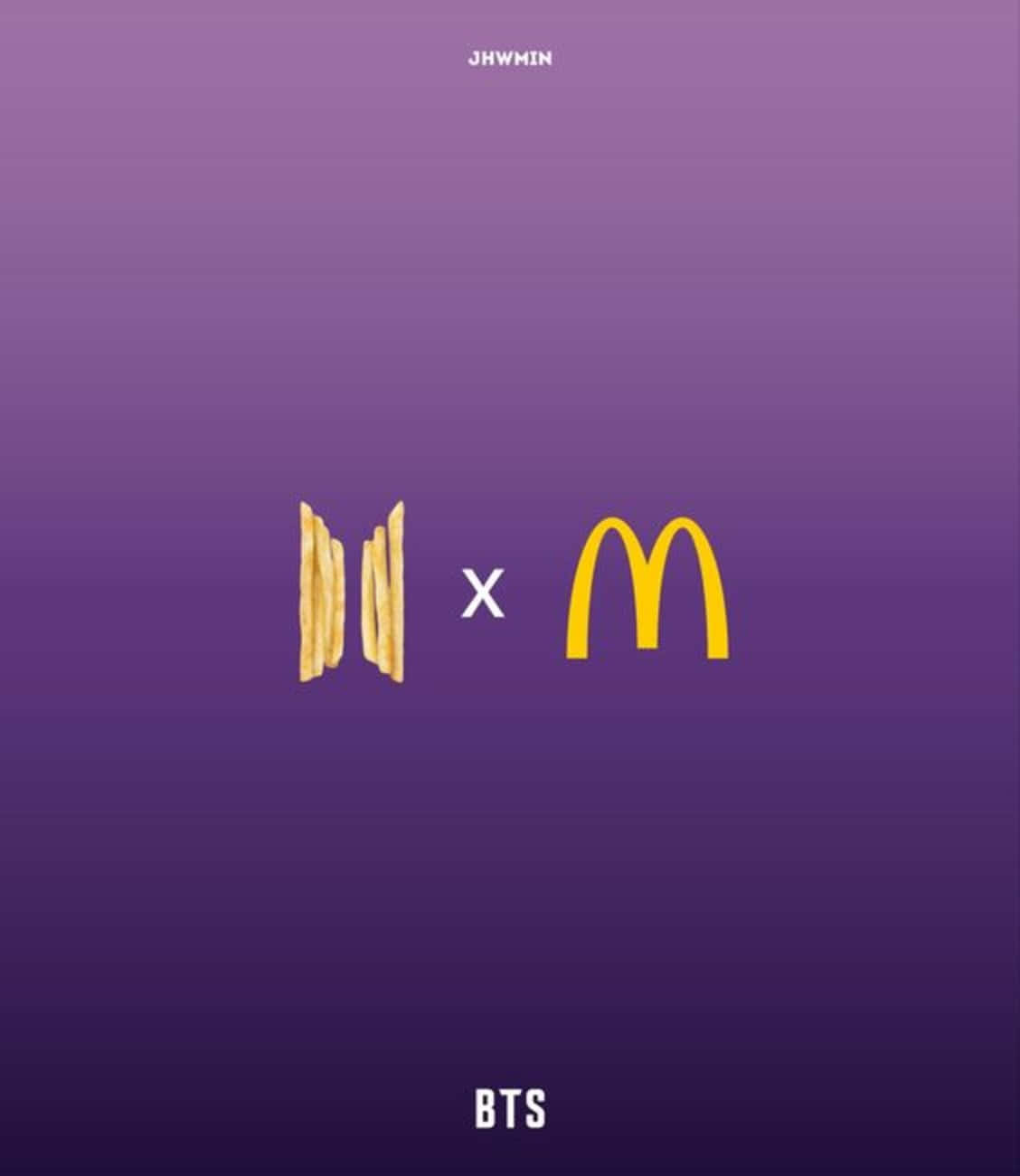 BTS x McDonald's合作標誌，在紫色漸變背景上配有薯條和金色拱門。