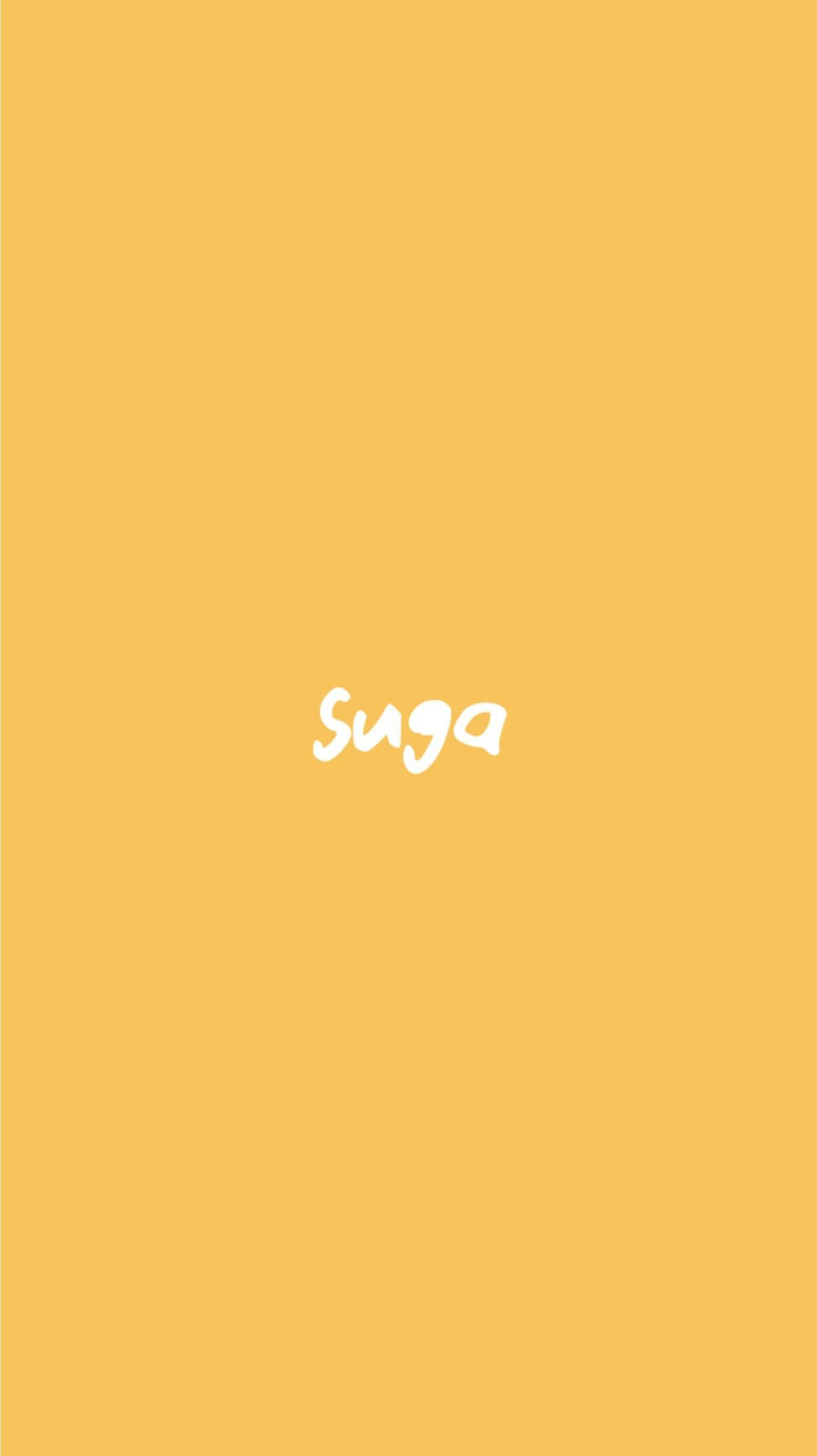 BTS Suga 純黃背景手機壁紙 壁紙 — 簡約芥末黃背景，中央以白色草書字體呈現「Suga」一詞。