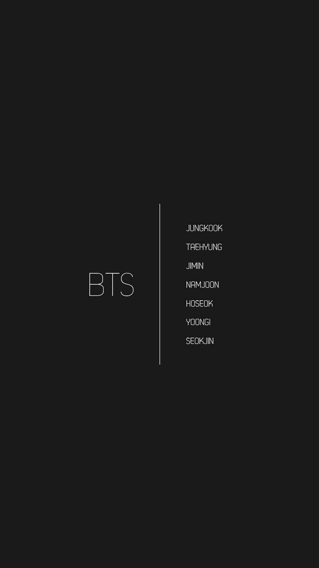 黑色背景，白色文字列出BTS成員和團體名稱。