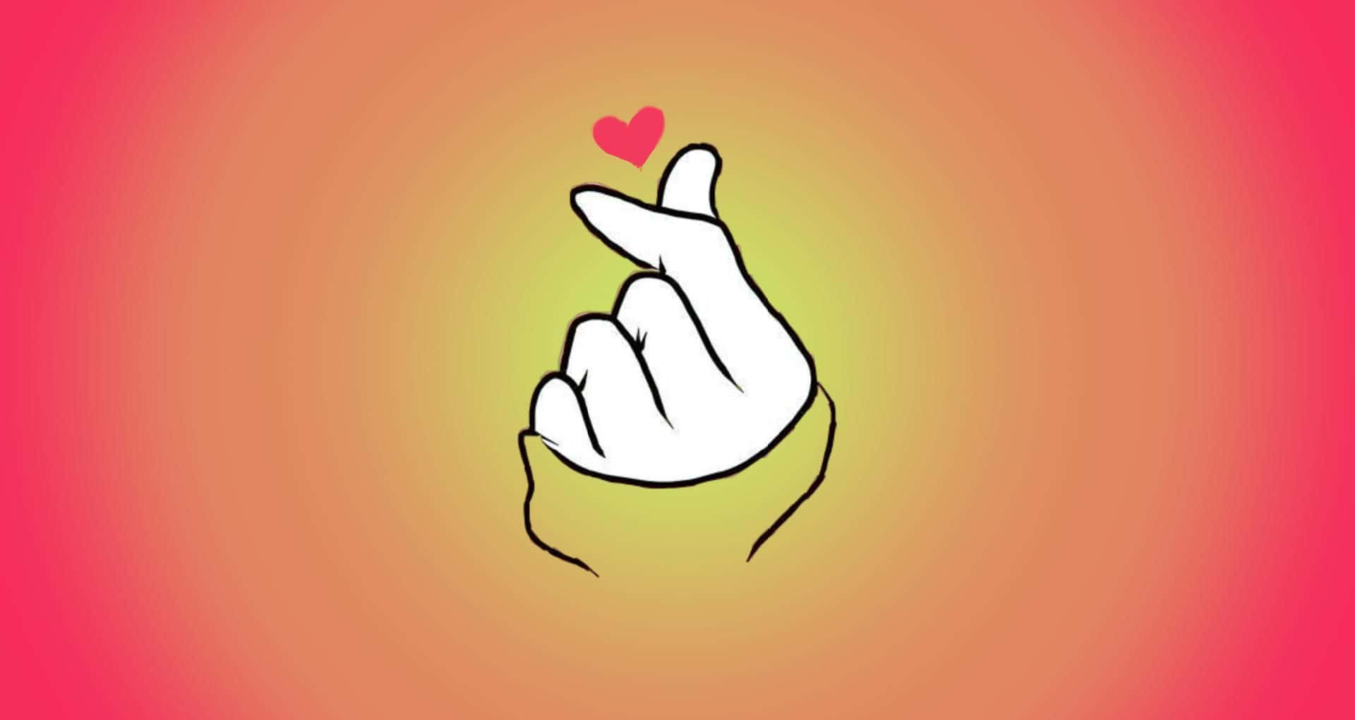 手做出心形手勢，漂浮的心形在溫暖的漸變背景上