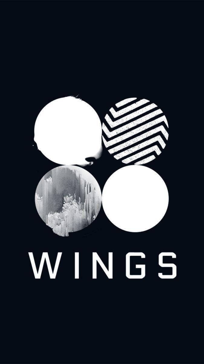 四個帶有抽象圖案的白色圓圈在黑色背景上，下方有單詞 wings。