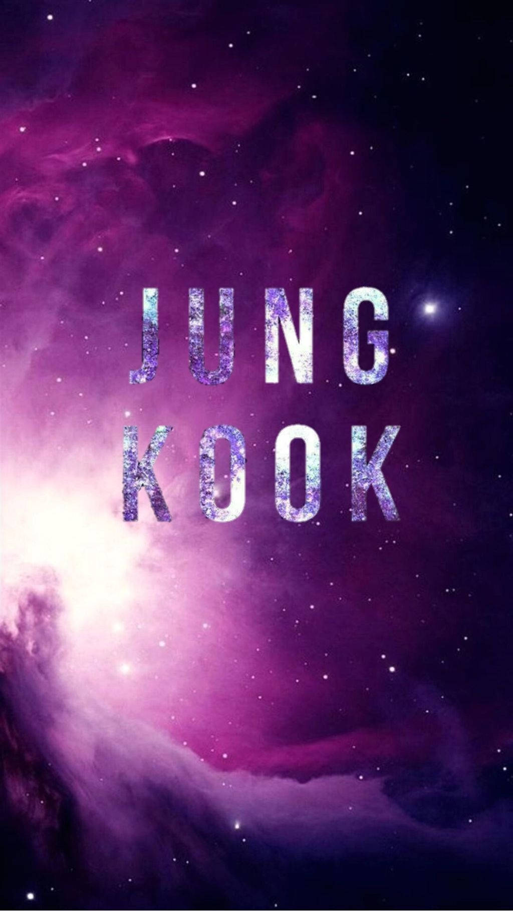 在紫色星空背景下顯示 Jung Kook 的文字。