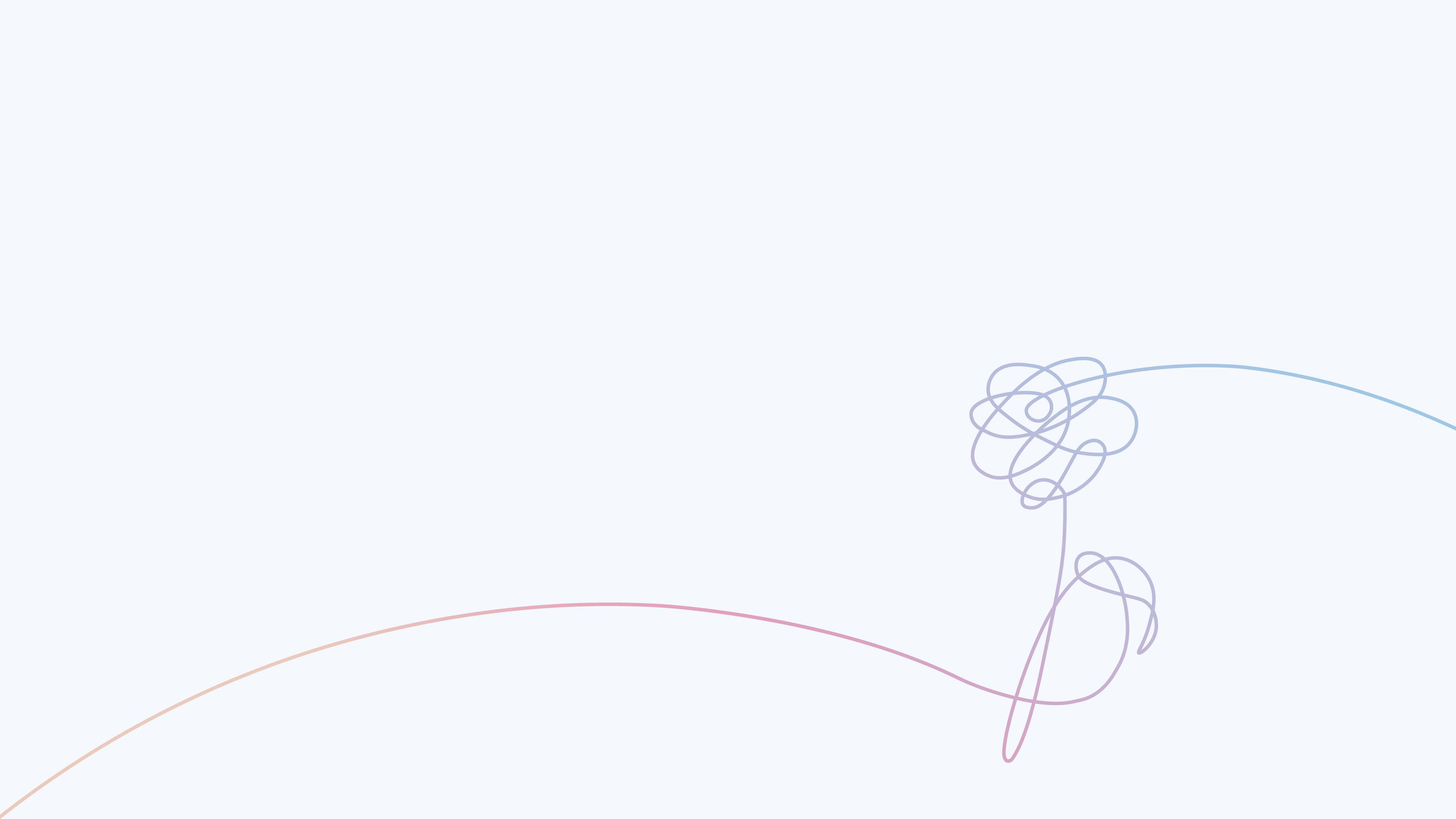 BTS卡通花朵 壁紙 — 在淺色背景上，以柔和粉彩繪製的簡約線條風格化花朵。