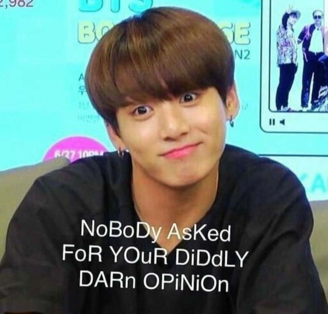 年輕男子露出得意的笑容，文字覆蓋寫著 'NoBoDy Asked FoR YOuR DiDdLY DArn OPiNiOn'