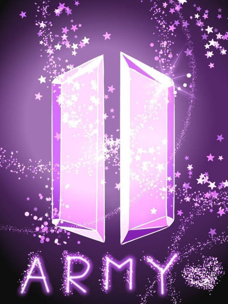 發光的紫色標誌，帶有星星和閃爍文字的ARMY。