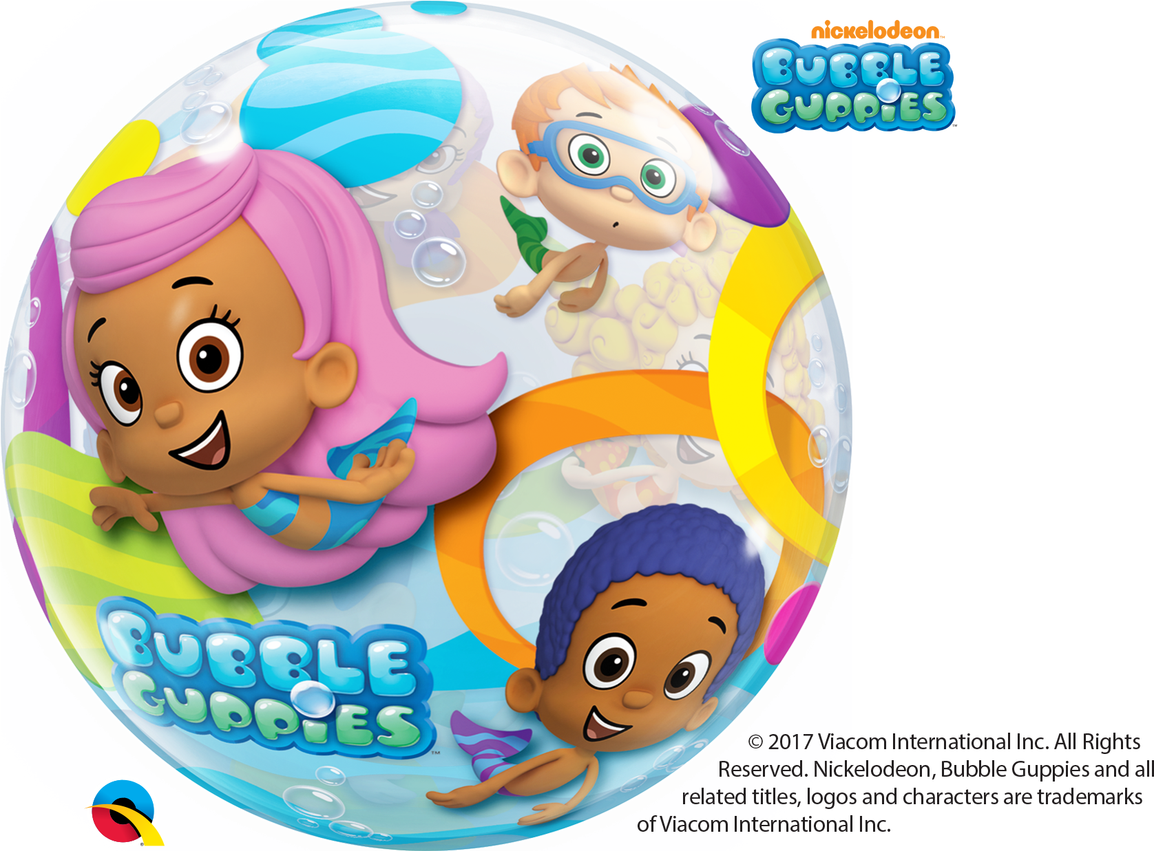 Bubble Guppies動畫角色 壁紙 — 三個開心的卡通小孩在彩色泡泡中游泳，帶有「Bubble Guppies」標誌。