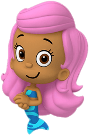 Bubble Guppies Molly 角色 壁紙 — 一位開心的卡通美人魚，粉紅色頭髮和藍色尾巴，微笑著雙手合十。