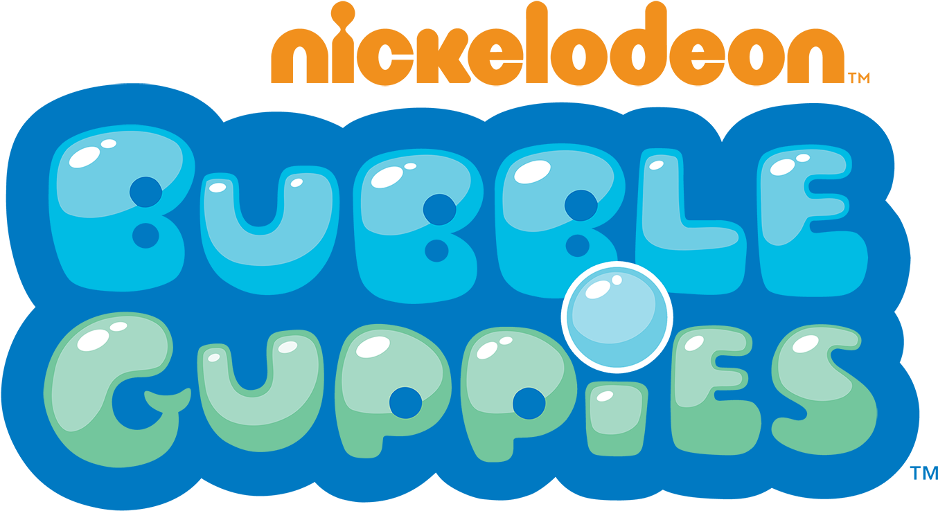 Bubble Guppies Nickelodeon標誌 壁紙 — Nickelodeon Bubble Guppies 標誌，帶有氣泡般的藍色和綠色字母，背景為黑色。
