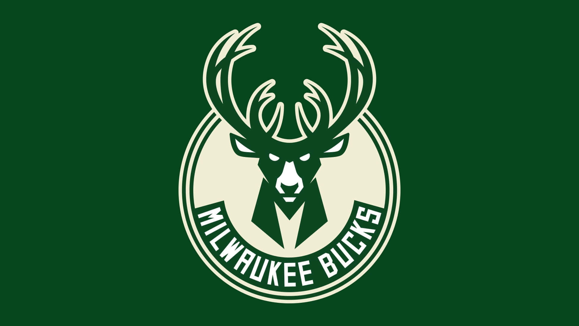 密爾瓦基 Bucks 隊徽 壁紙 — 一個大膽的密爾沃基公鹿標誌，在純綠色背景上有一個奶油色的風格化鹿頭。