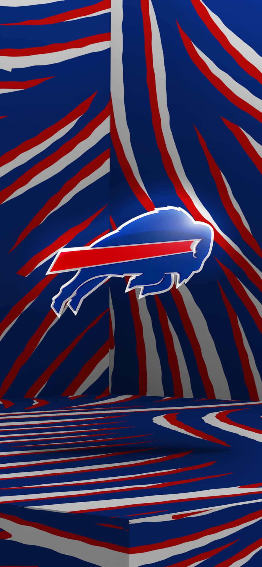 在 3d 渲染背景上以藍、紅、白條紋呈現的 Buffalo Bills 標誌。