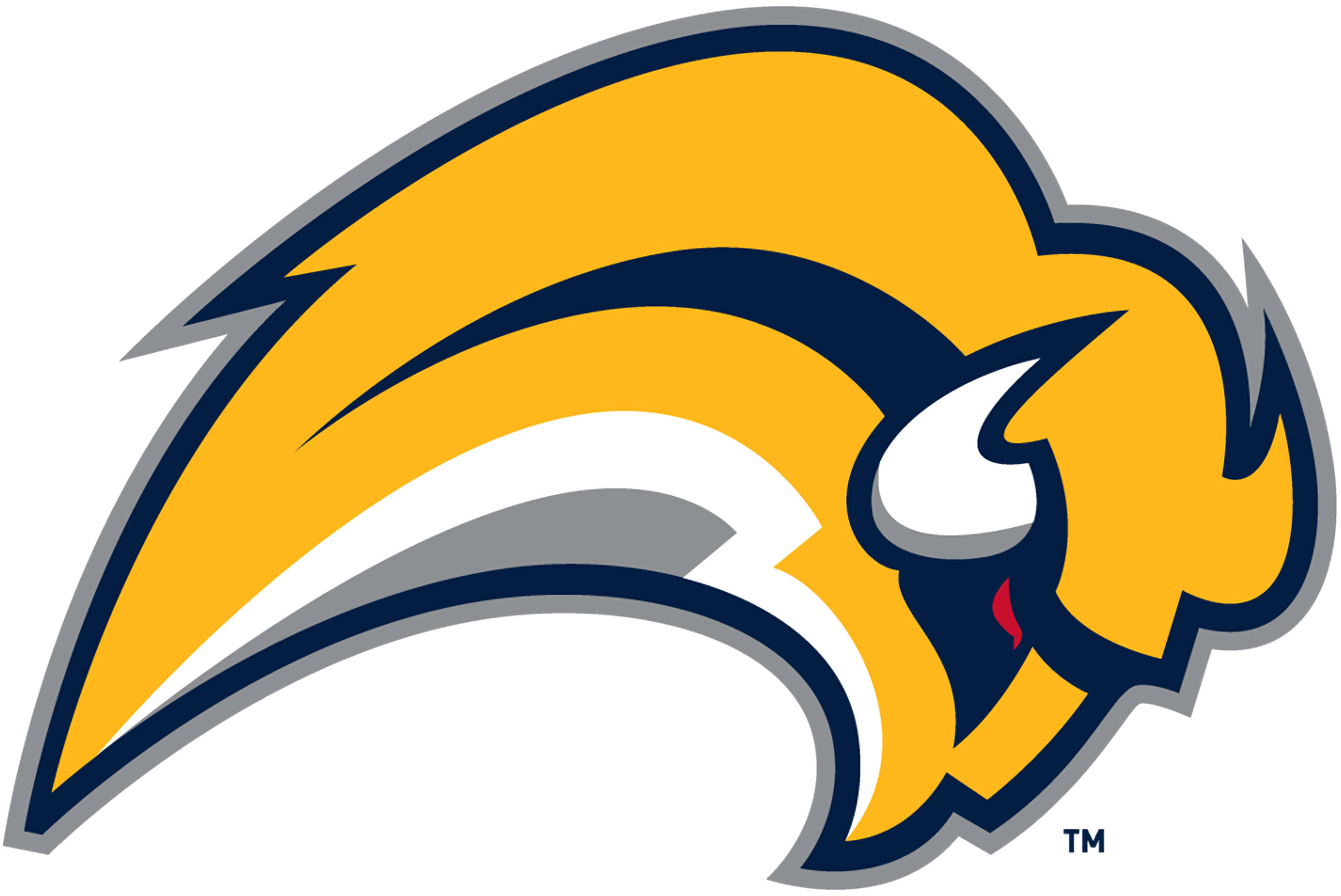 Buffalo Sabres 黃色圖標 壁紙 — 一個大膽的黃色和海軍藍水牛頭標誌，帶有白色角和紅色舌頭，呈現動態運動。