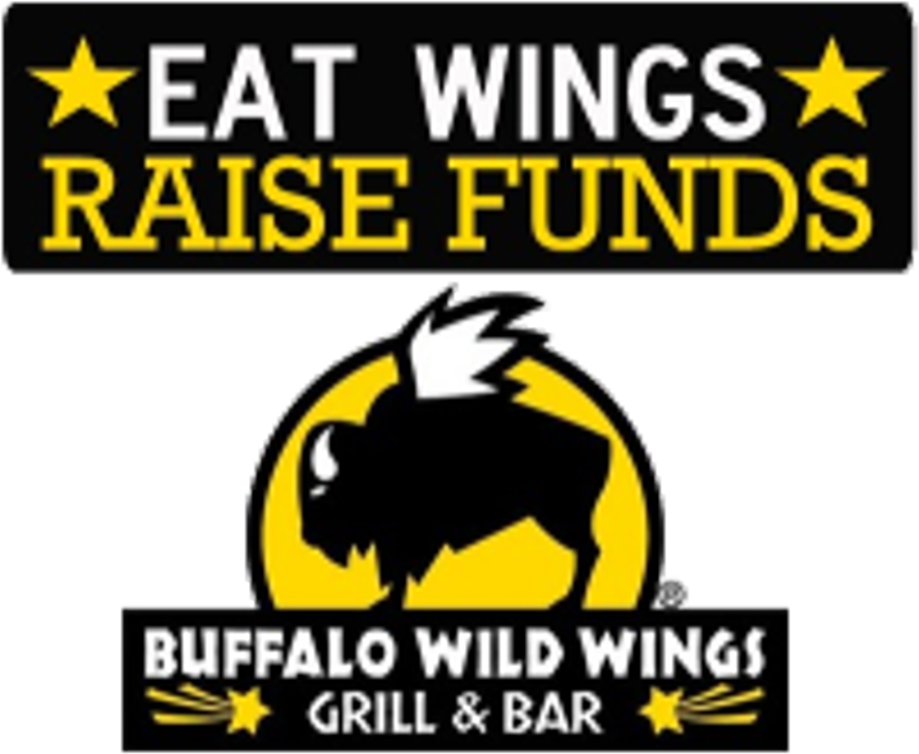 吃雞翅募款 Buffalo Wild Wings 標誌 壁紙 — 大膽的黑黃色Buffalo Wild Wings標誌， featuring 野牛剪影和推廣雞翼及籌款的文字。