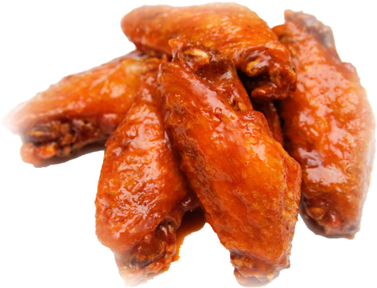 經典 Buffalo Wings 辣醬 壁紙 — 閃閃發光的布法羅雞翼裹上辣醬，堆疊在 stark 黑色背景上。