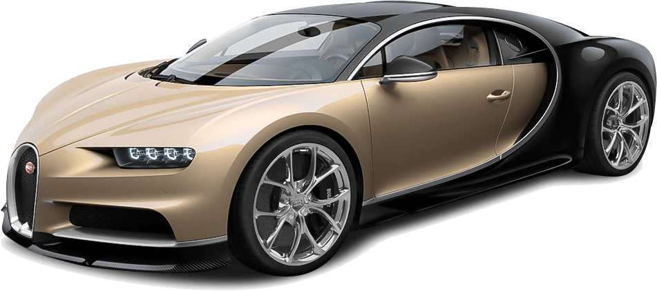 金黑雙色Bugatti Chiron豪華跑車 壁紙 — 一輛時尚的金色和黑色Bugatti Chiron跑車，配備發光頭燈和銀色輪圈。