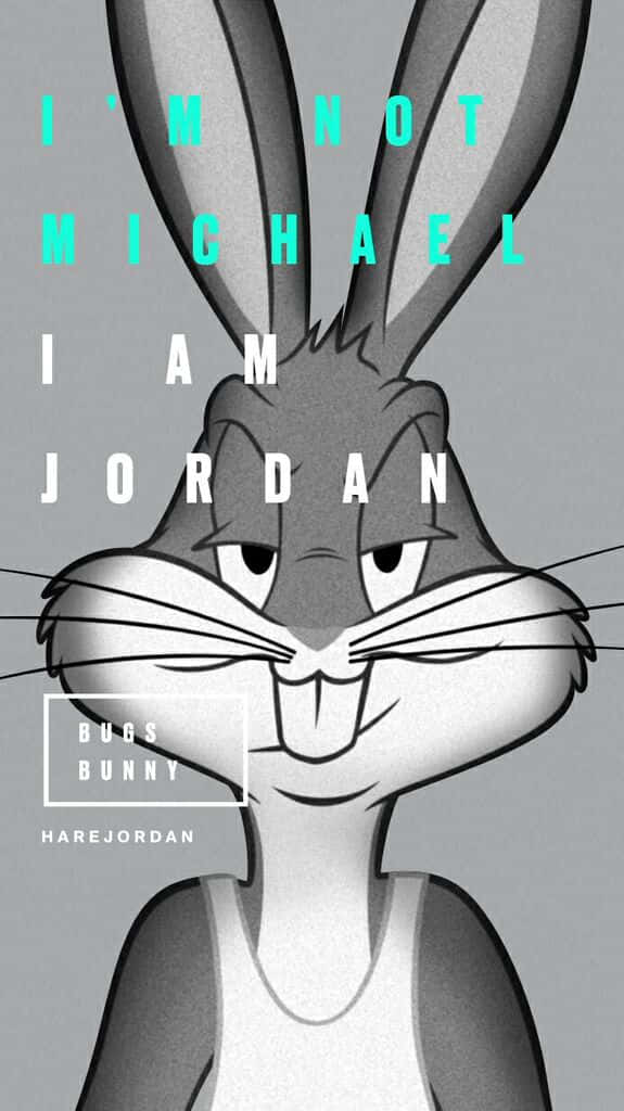 卡通王 Bugs Bunny 展示他的 Supreme 潮流裝備！ 壁紙 — 灰色背景上，黑白賓尼兔配上青綠色文字 'I'm not Michael I am Jordan'。