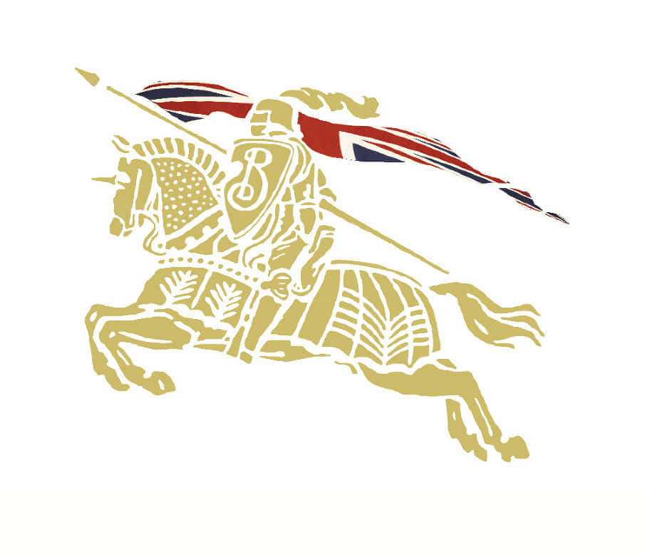 Burberry 經典格紋圖案 壁紙 — 一個金色騎士騎馬衝鋒的剪影，身後飄揚著英國國旗。