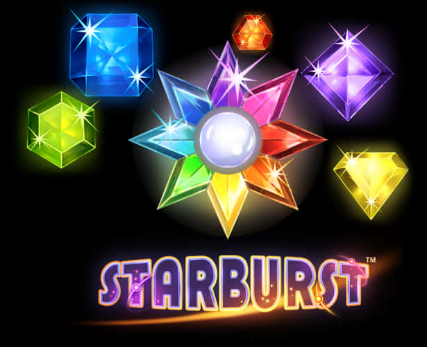 星burst遊戲寶石標誌 壁紙 — 鮮豔發光的寶石從中央的星爆標誌向黑色背景輻射。