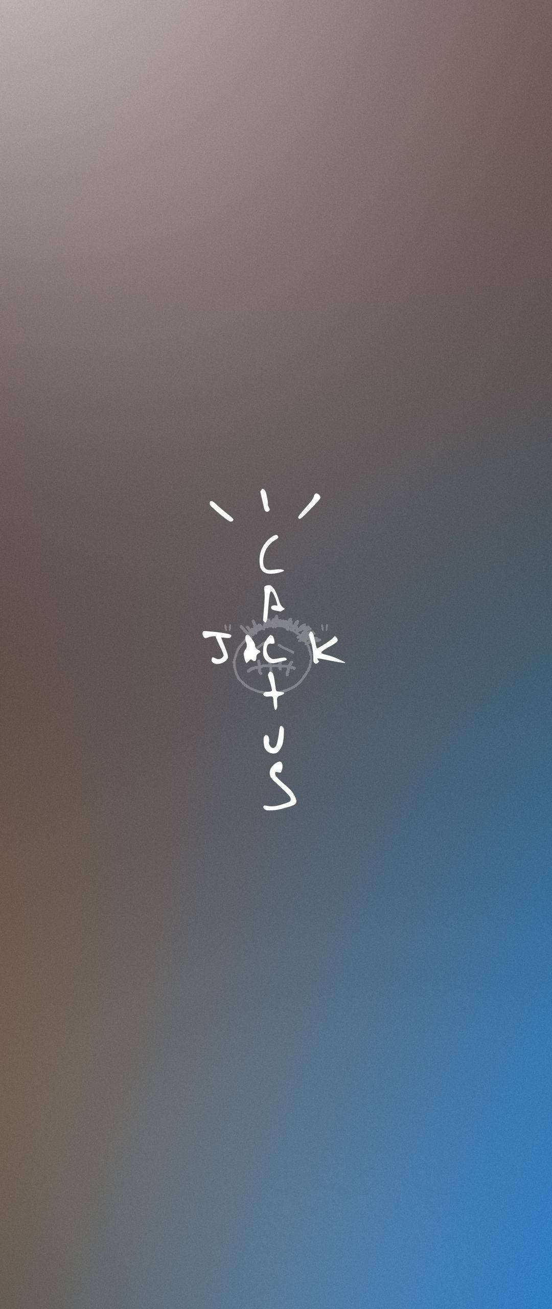 Cactus Jack 特拉維斯·斯科特 藍灰美學文字標誌 壁紙 — 簡約漸變背景，中央有手寫 'JACK' 文字和一個小圓形標誌。