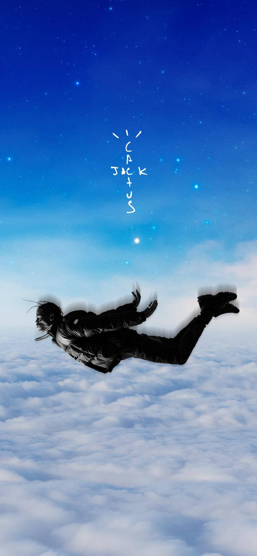 人在星空下漂浮在雲層之上，上方有文字