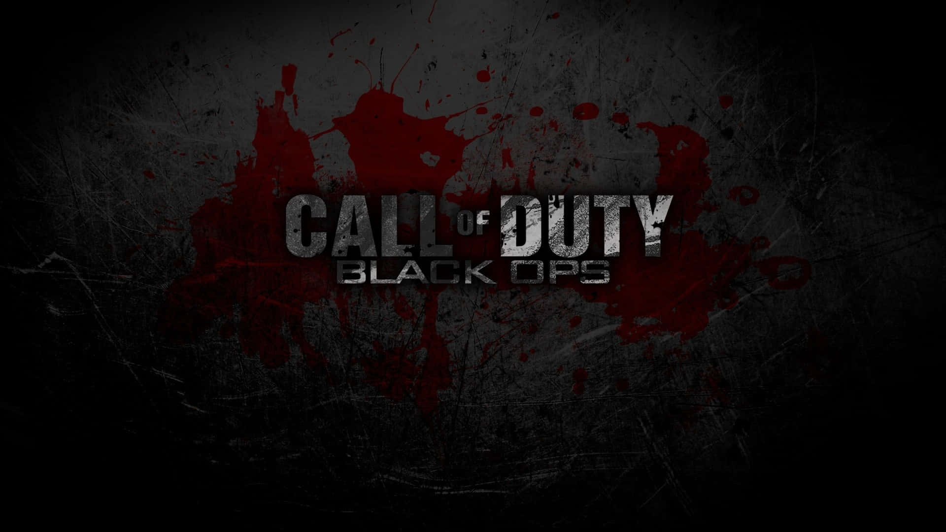 Call of Duty Black Ops 標誌在深色紋理背景上有血跡。