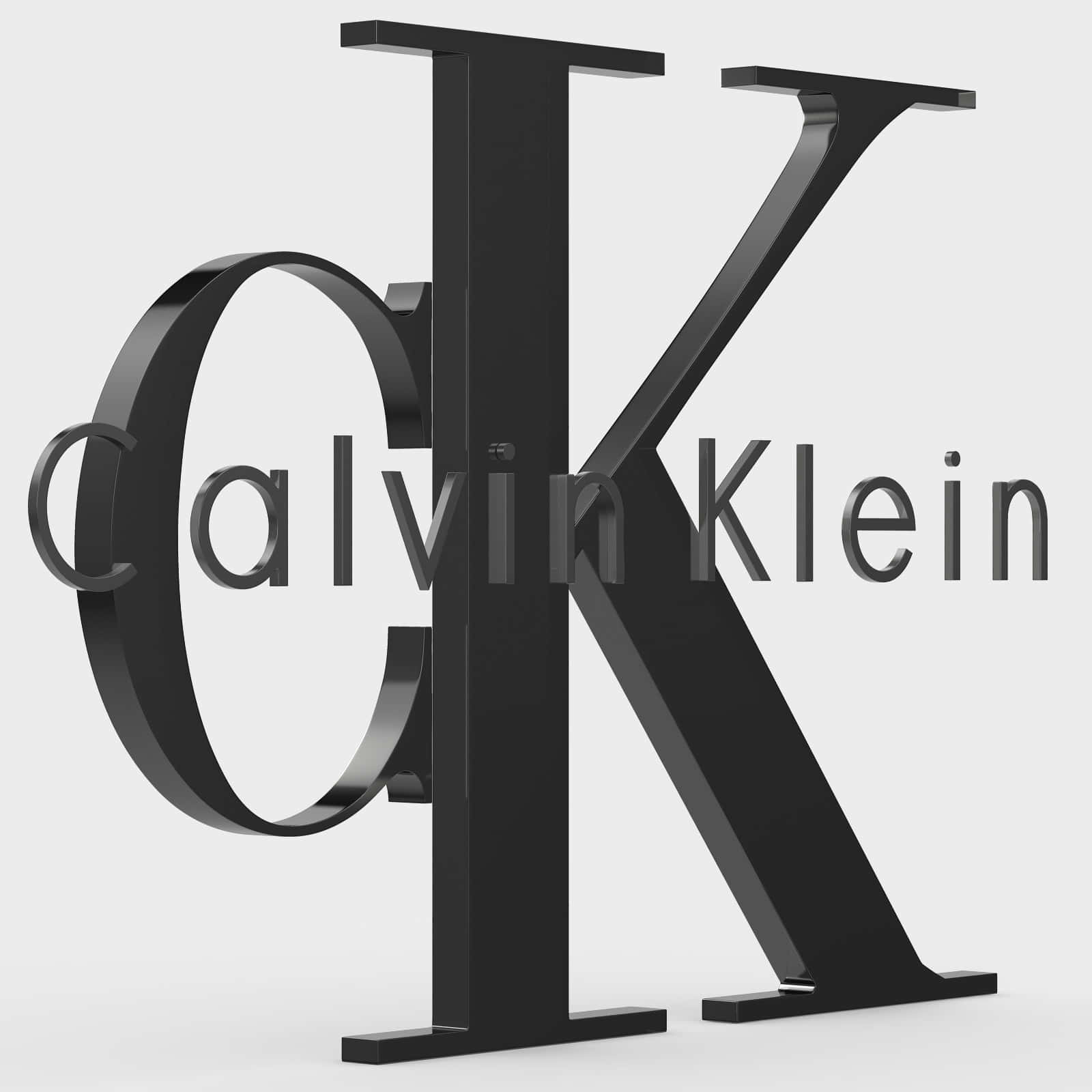 以Calvin Klein展現大膽風格 壁紙 — 一個時尚的黑色3D Calvin Klein標誌，帶有相互交錯的C和K字母，背景為純白色。