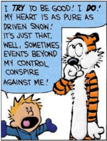 Calvin 心懷純潔如雪漫畫 壁紙 — Calvin 和 Hobbes 漫畫面板顯示 Calvin 大喊，而老虎 Hobbes 帶著對話氣泡看起來若有所思。
