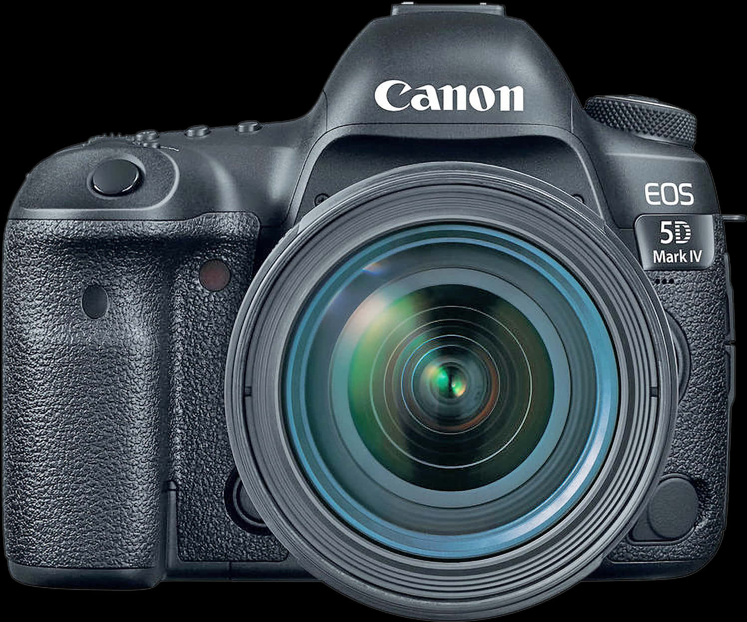 Canon EOS 5D Mark IV DSLR相機 壁紙 — 專業黑色 Canon EOS 5D Mark IV DSLR 相機，配備大型鏡頭和紋理手柄，純黑色背景。