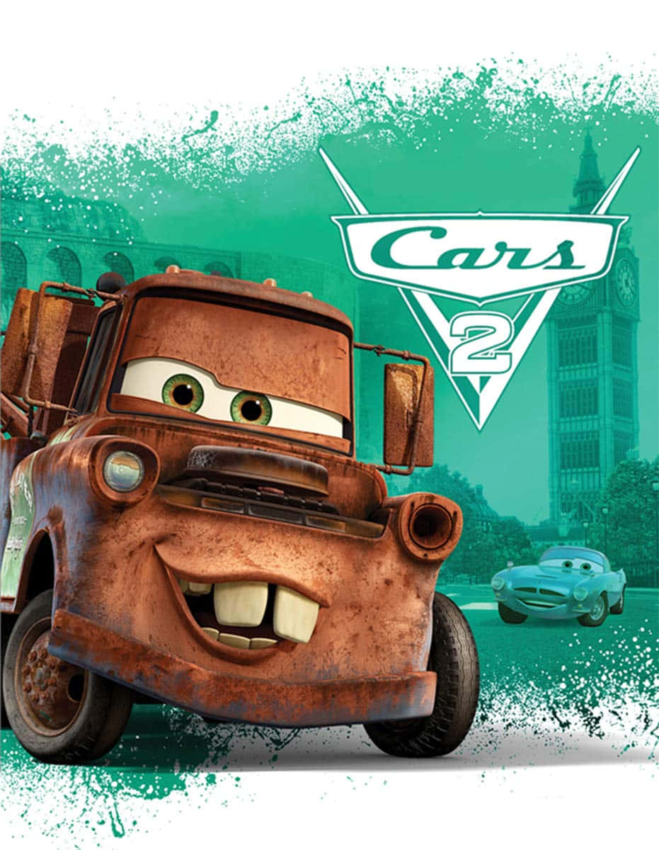 Cars 2 - 卡通車配上潑濺背景 壁紙