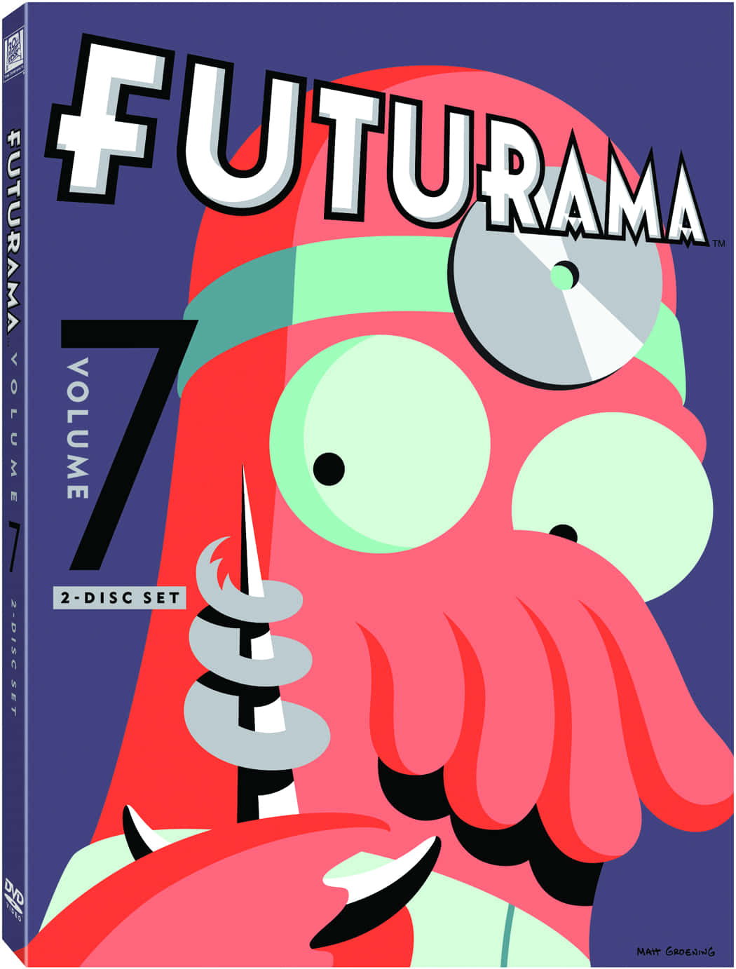 《回到未來》與《Futurama》的跨界時空 壁紙 — 一個卡通外星人，有大綠眼睛和紅色頭帶，拿著CD，戴著螺旋天線帽。