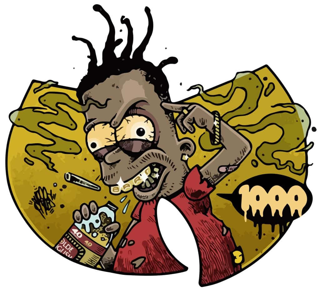 Bart Simpson Gangster 桌布 壁紙 — 一個卡通角色，頭髮狂野，金牙，手持一個瓶子，周圍是黃色黏液和一個「1000」對話氣泡。