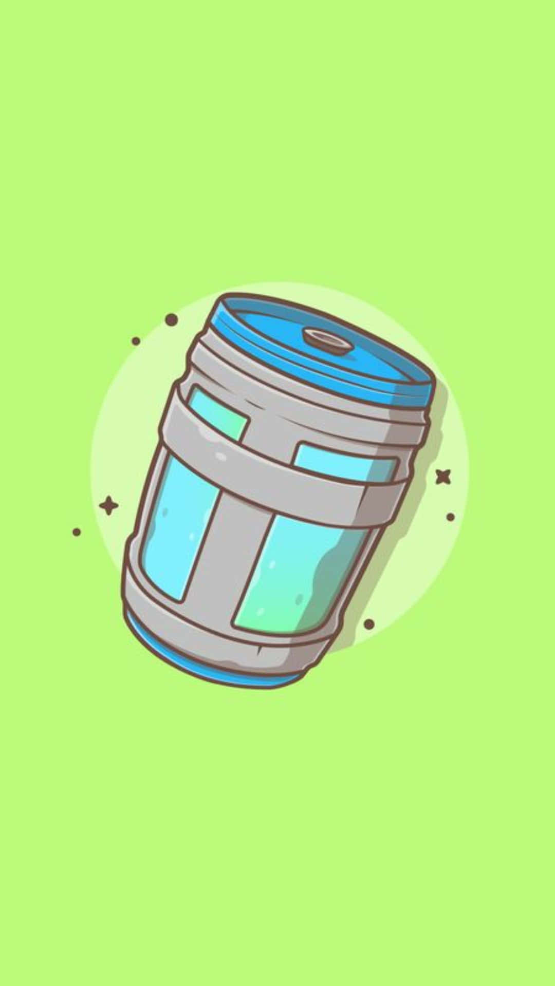  壁紙 — 一個卡通風格的水冷卻器水瓶，藍色蓋子和清澈液體，位於明亮的青檸綠色背景中央。