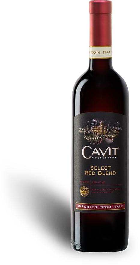義大利Cavit精選紅酒瓶 壁紙 — 一瓶 Cavit Select Red Blend 葡萄酒，在純黑背景前，背後有窗戶。