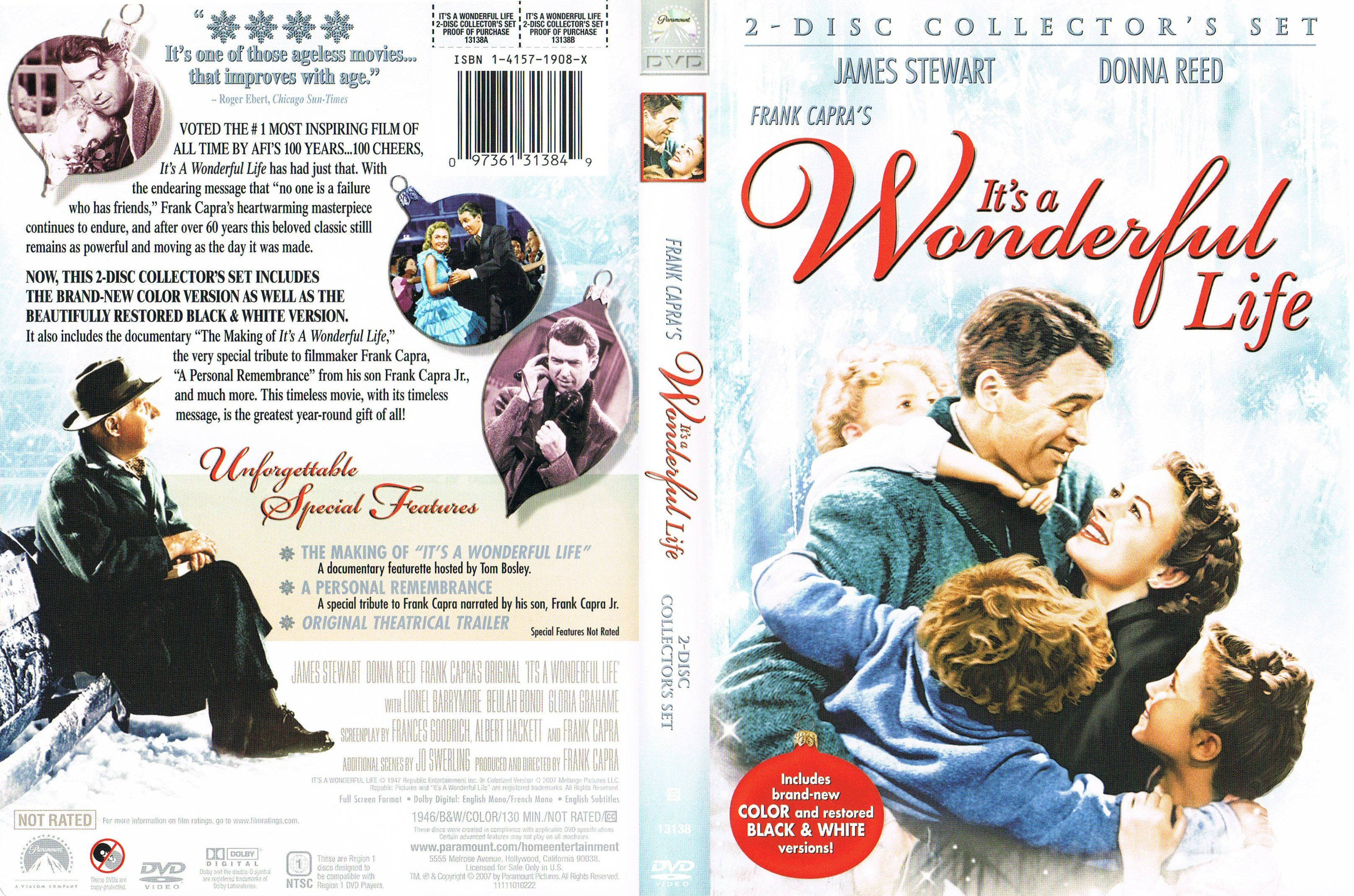 《生活多美好》電影CD封面 壁紙 — 《風雲人物》的復古DVD封面展示了一個快樂的家庭在雪景背景下擁抱，並列出了經典電影藝術作品和特別功能。