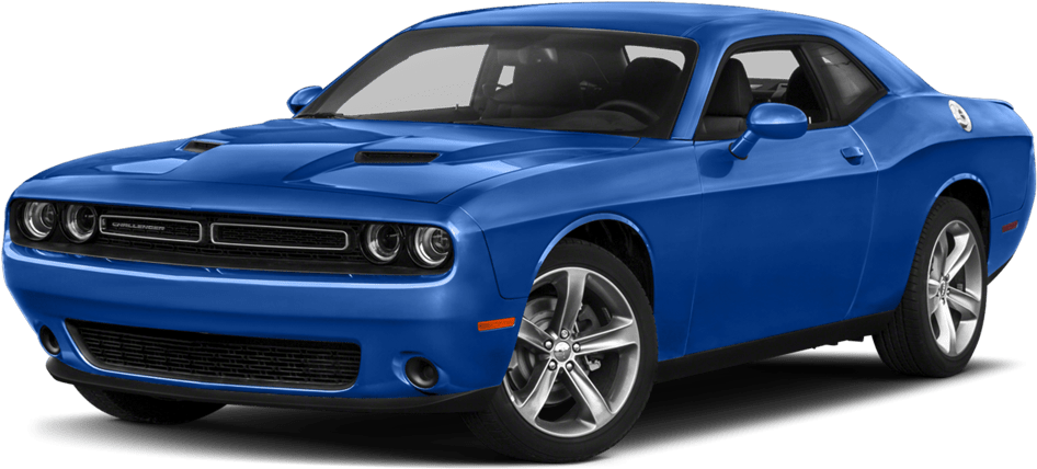 藍色道奇Challenger側面視圖 壁紙 — 一輛光澤藍色Dodge Challenger跑車，配備銀色輪圈和黑色飾邊，在純黑色背景下脫穎而出。