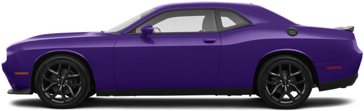 紫色道奇Challenger 側面視圖 壁紙 — 一輛時尚的紫色道奇挑戰者跑車，配備黑色輪圈，以側面輪廓展示在透明背景上。