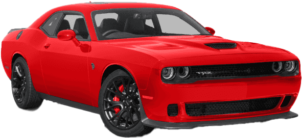 紅色道奇Challenger SRT Hellcat 壁紙 — 一輛充滿活力的紅色Dodge Challenger跑車，配備黑色輪圈和侵略性造型，在工作室燈光下展示。