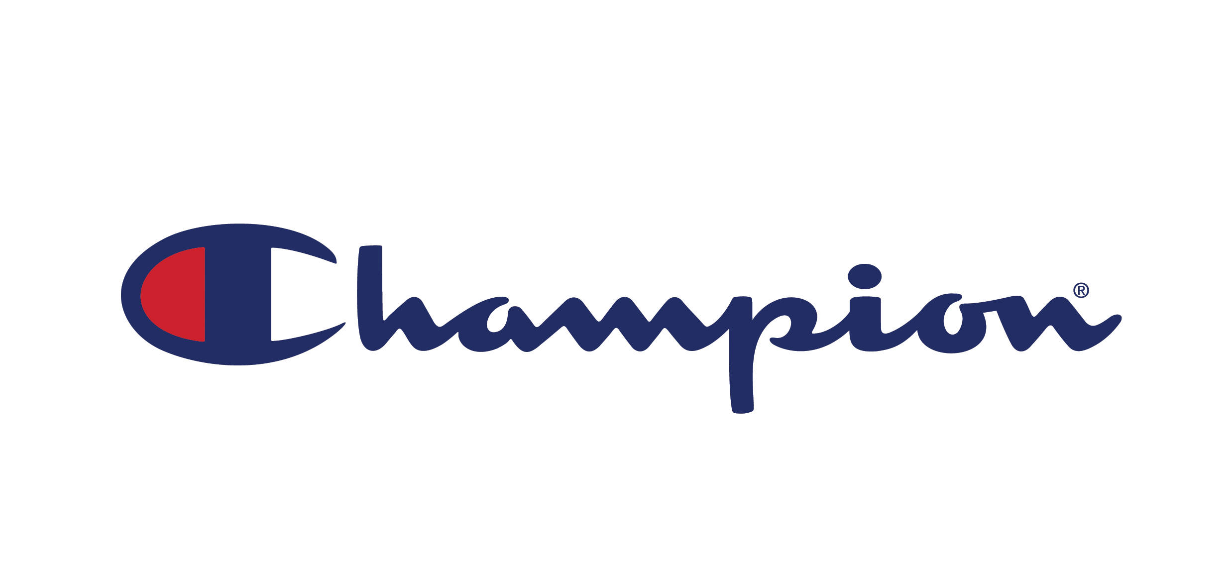 Champion 原始標誌 壁紙 — Champion 標誌以白色背景上的海軍藍色 'C'、紅色內圓和草書海軍藍色文字為特色。