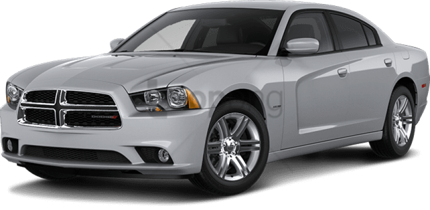 銀色道奇Charger側面視圖 壁紙 — 一輛時尚的銀色 Dodge Charger 轎車以四分之三視角展示，背景為純白色，帶有微妙的陰影。