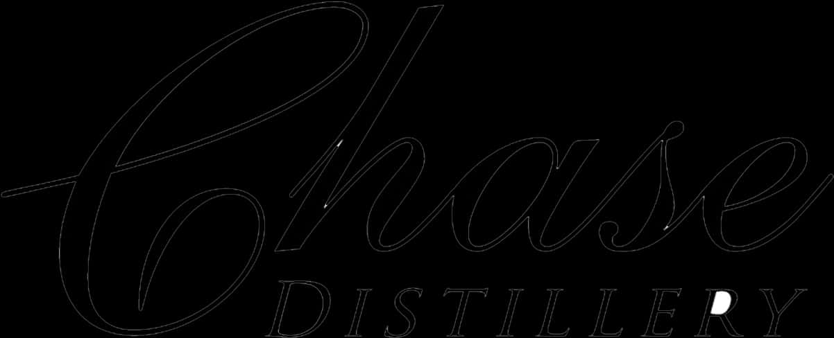Chase Distillery 標誌 壁紙 — 在黑色背景上，Chase Distillery 的優雅白色草書和方塊文字標誌。