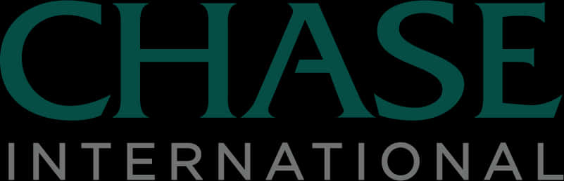 Chase International 標誌 壁紙 — Chase International 在黑色背景上的大膽青綠色和灰色文字標誌。