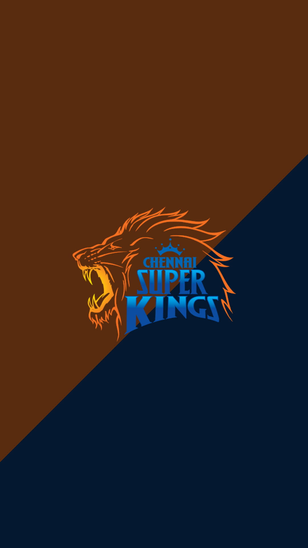 Chennai Super Kings 標誌，在棕色和海軍藍分割背景上有咆哮的獅子。