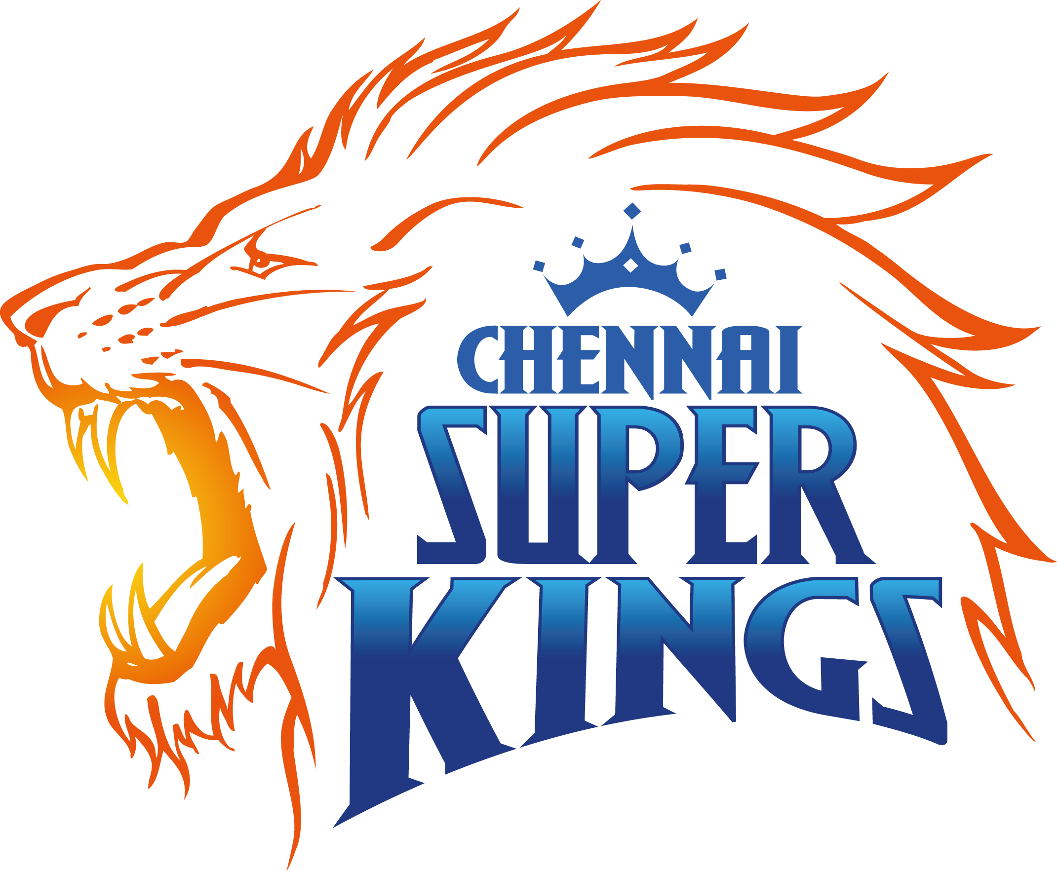 Chennai Super Kings 標誌 壁紙 — 橙色和黃色的咆哮獅子頭，藍色文字寫著 Chennai Super Kings，上方有皇冠。