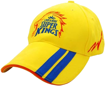 Chennai Super Kings 板球帽 壁紙 — 一頂亮黃色棒球帽，帶有藍色條紋和粗體藍紅色的「Chennai Super Kings」標誌。