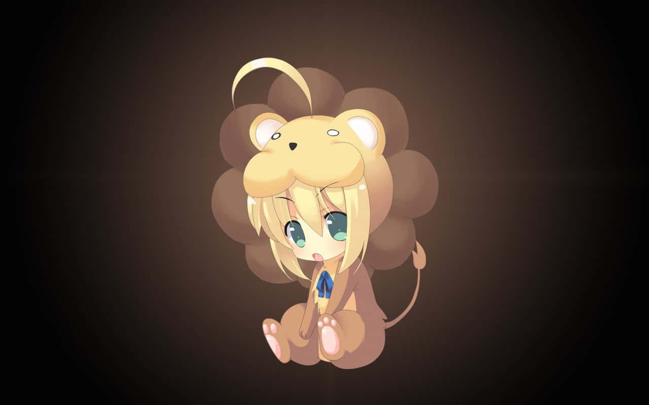 一個穿著獅子服裝的Q版動漫女孩，金髮綠眼。