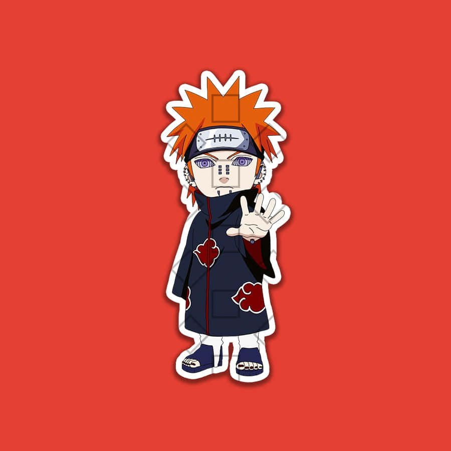 Akatsuki Chibi 桌布 壁紙 — Chibi Naruto 身穿曉組織斗篷，在鮮紅色背景前結手印。